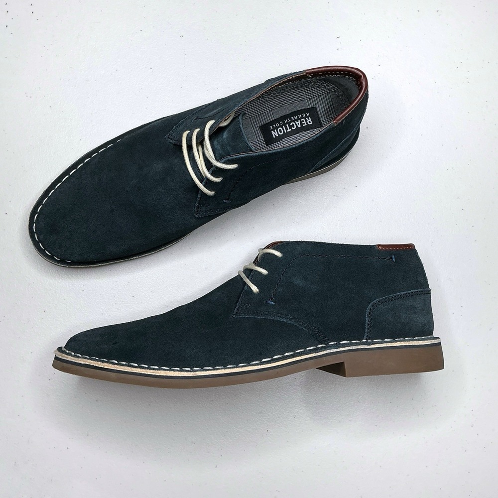 Kenneth Cole Reaction Shoes Men 10.5 Blue Suede Leather Chukka Lace Up‎